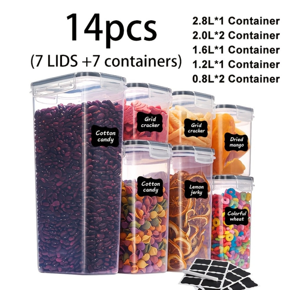 Pantry Jar Food Storage Organizer with Black Flip-Top Lids, Labels and Six Available Set Sizes