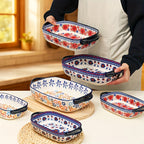 Ceramic Baking Dish Set of 2 Large 13 Inch Rectangular Casserole Dish Porcelain Bohemian for Entryways, Bedrooms and Living Spaces