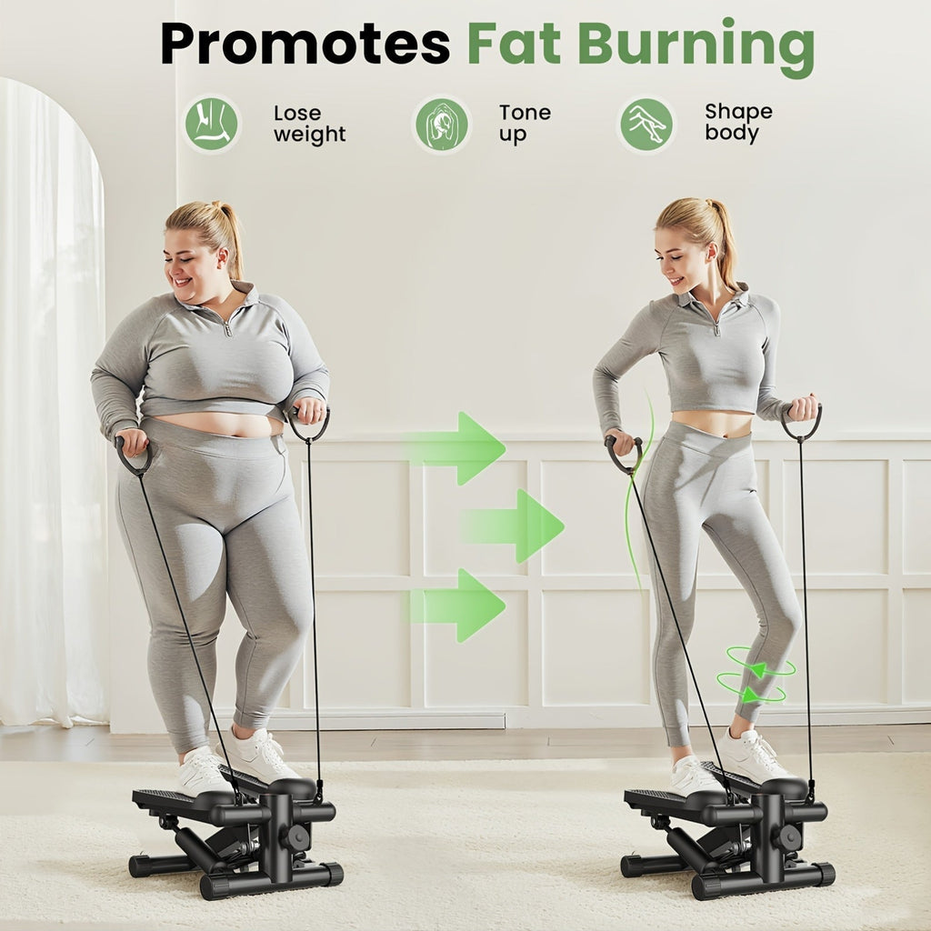 Mini Exercise Stepper Machine with Resistance Bands – Portable Twist Stair Stepper, 300lb Capacity, Full Body Trainer for Legs