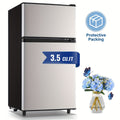 Small Fridge with Freezer, 2-Door Compact Refrigerator with 7-Level Adjustable Thermostat, Removable Shelves & Basket
