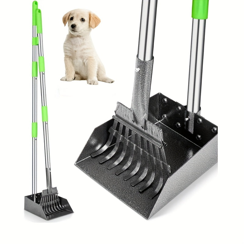 Long-Handle Pet Waste Rake and Tray Set with Two Three-Section Handles and Nine Color Options