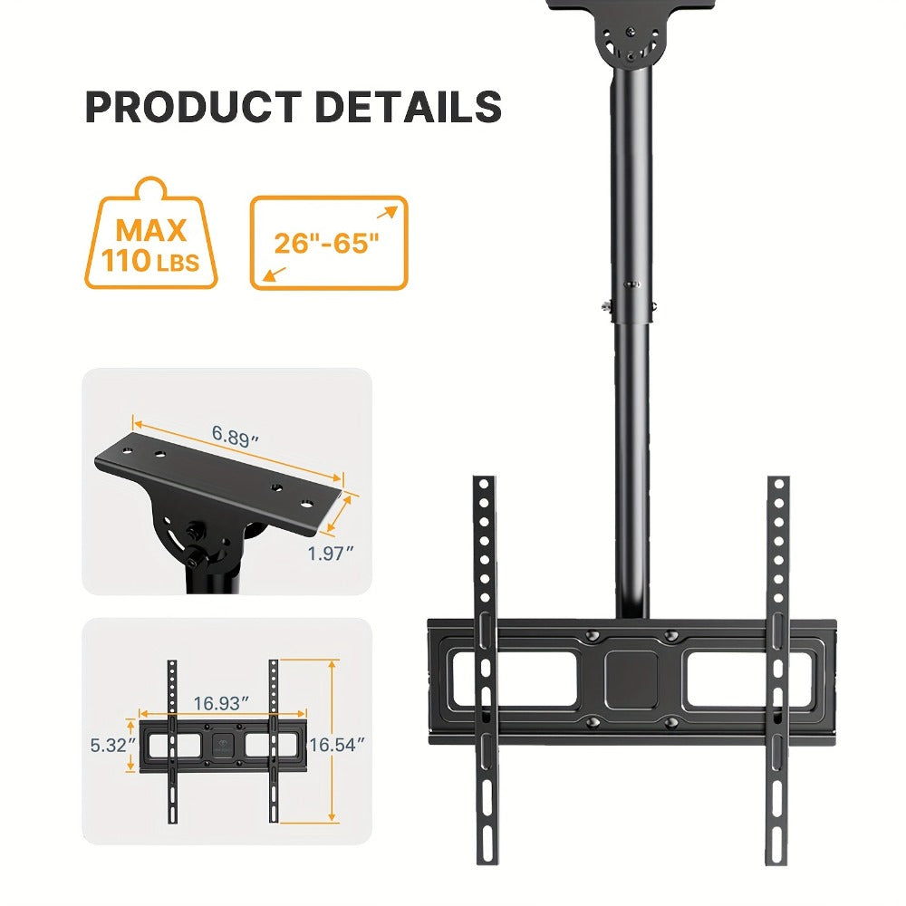 360° Swivel Ceiling TV Mount Height Adjustable 26-65 Inch, Full Motion Rotating Pole Bracket, Tilt ±15°