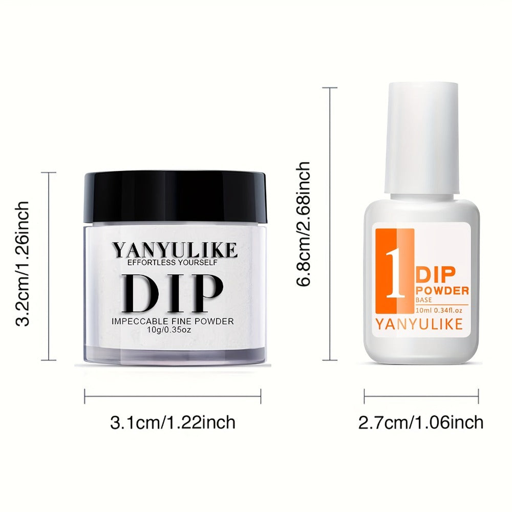 Dip Powder Nail Kit with YANYILIKE Label, Four Pink Black Glitter Gray Pearl Powders and Three 10ml Liquids