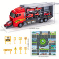 Fire Truck Toy Set for Kids Ages 3-6, Die-Cast Metal Carrier Truck with Play Mat, Emergency Vehicle Collection