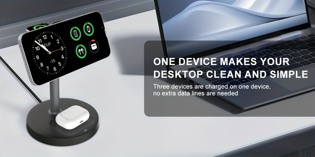 Wireless Charging Station, 3-in-1 Qi-Labeled Stand for iPhone, Apple Watch and AirPods Models in Six Colors
