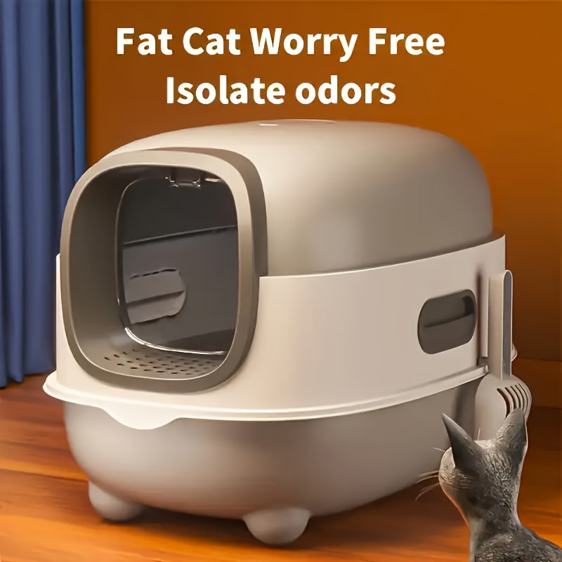 Hooded Cat Litter Box with Front Entry, Removable Shell and Open-Lid Access in Pink, Gray, Purple, Blue or Green
