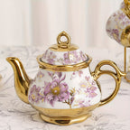 20-Piece Floral Ceramic Tea Set with Saucers & Metal Stand, European Afternoon Tea Service, Blooming Design