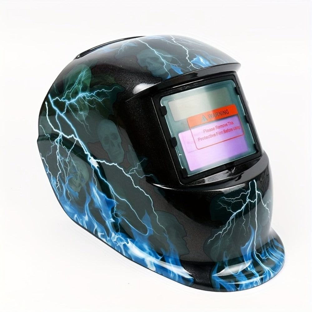 Graphic Auto-Darkening Welding Helmet with Eagle, Lightning or Black-Fire Shell Designs and Adjustable Headgear