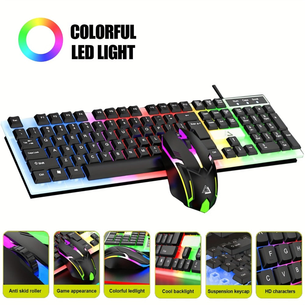 Gaming Keyboard and Mouse Combo Wired Backlit Mechanical-Feel Keys Optical Mouse Ergonomic USB Set for PC Laptop Desktop Home Office Quick