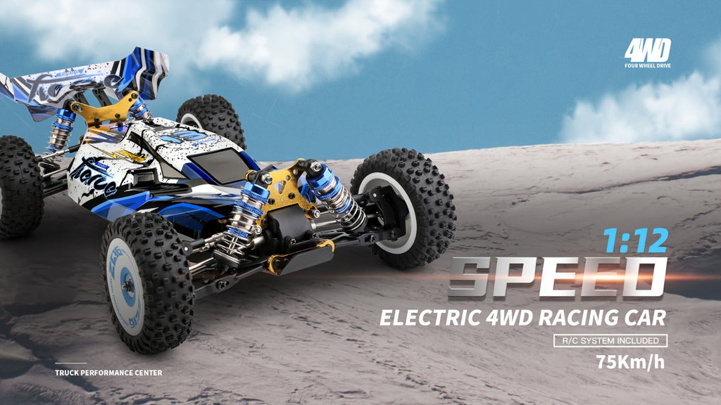 Remote Control Car, Wltoys 124017 Brushless 4WD Off-Road Racer with 75KM/H Source Speed and Two 7.4V 2200mAh Batteries