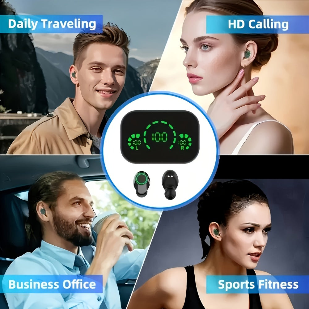 True Wireless Earbuds Bluetooth 5.4 Sport Design with 800mAh Mirror-Display Case and Passive Noise Isolation