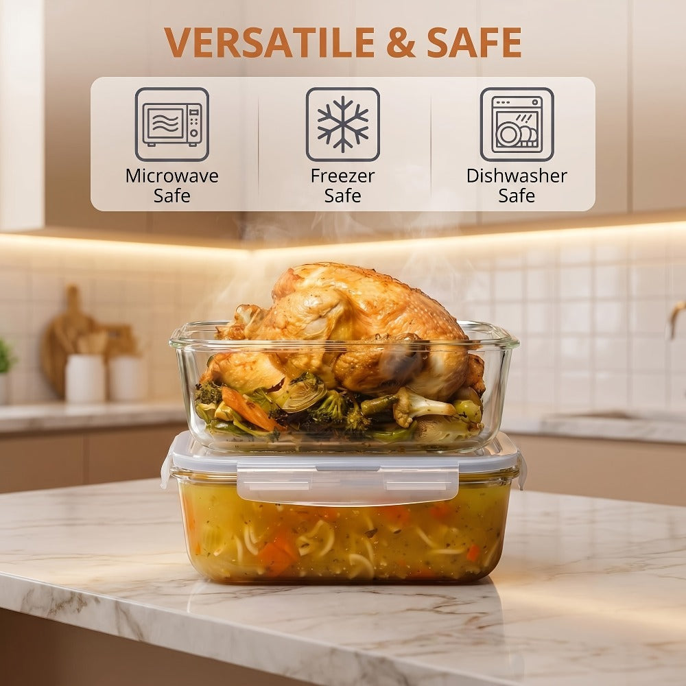 Food Storage Containers Two-Pack 63 oz Glass Set with Snap-Lock Lids in Gray or Green for Oven and Microwave Use
