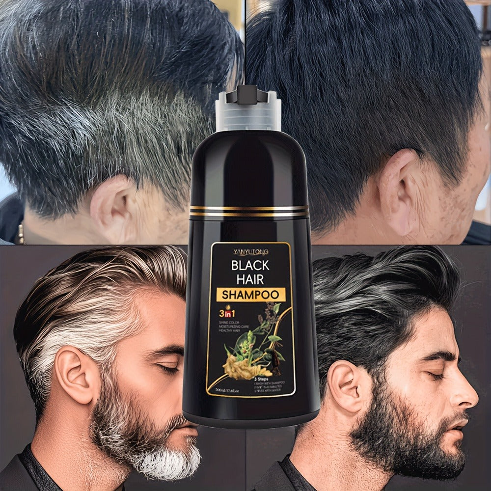 Hair Color Shampoo, YANYUTONG 3-in-1 Black Hair and Beard Color Two-Pack with 500ml Bottles