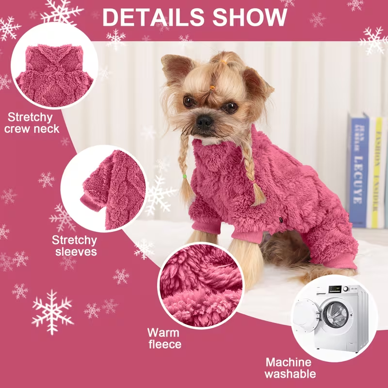 Fleece Dog Sweater Turtleneck Jumpsuit for Small Dogs & Cats 1-15 lbs – Soft Warm Winter Puppy Pajamas Onesie