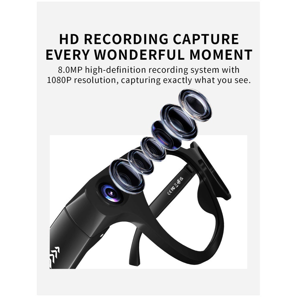 Smart Glasses with Camera and Bluetooth, 8MP Camera Eyewear with HD Video, Translation, Object Recognition