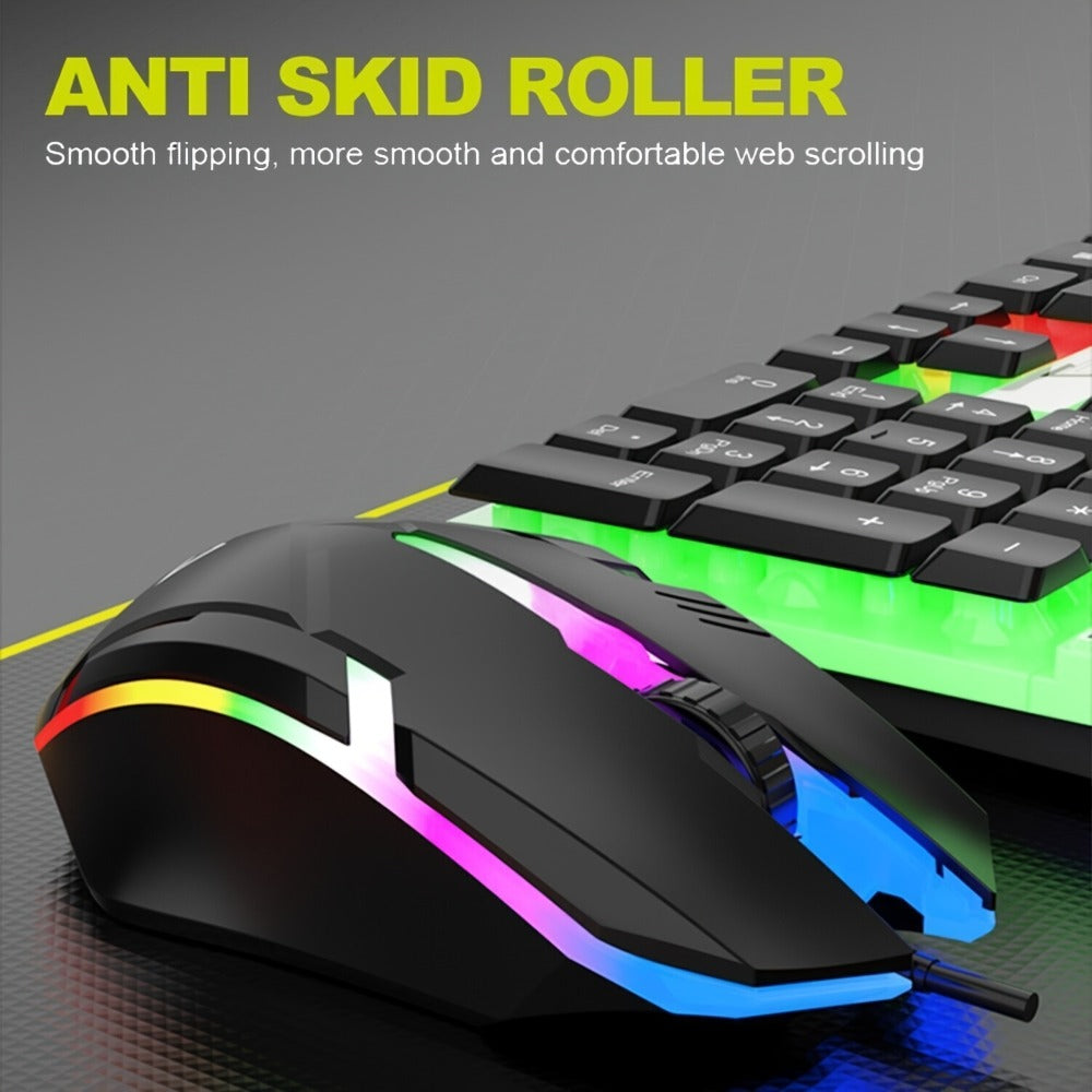 Gaming Keyboard and Mouse Combo Wired Backlit Mechanical-Feel Keys Optical Mouse Ergonomic USB Set for PC Laptop Desktop Home Office Quick