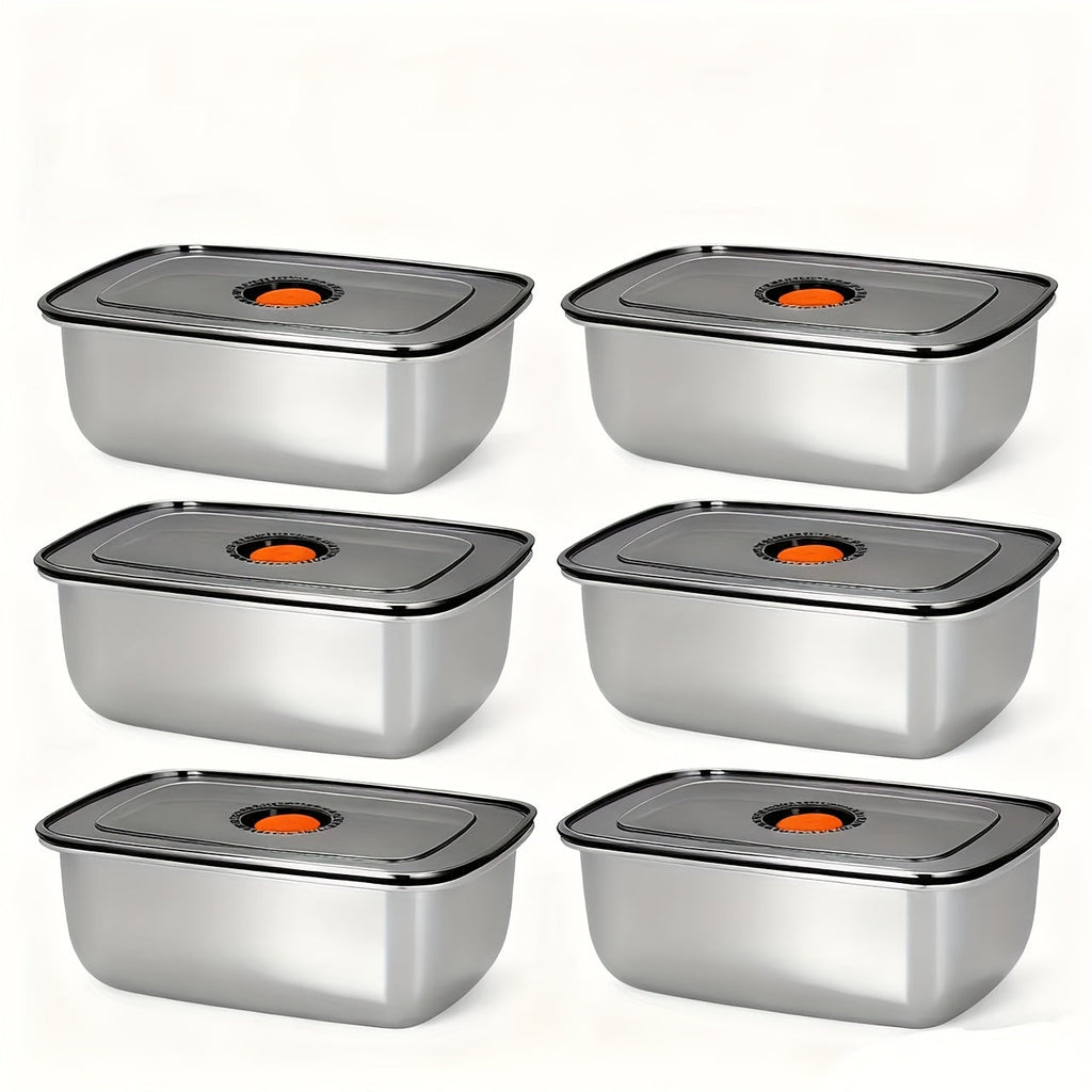 Stainless Steel Food Storage Containers, 6-Pack Airtight Stackable Meal Prep Containers with Lids – 40.58 oz Each