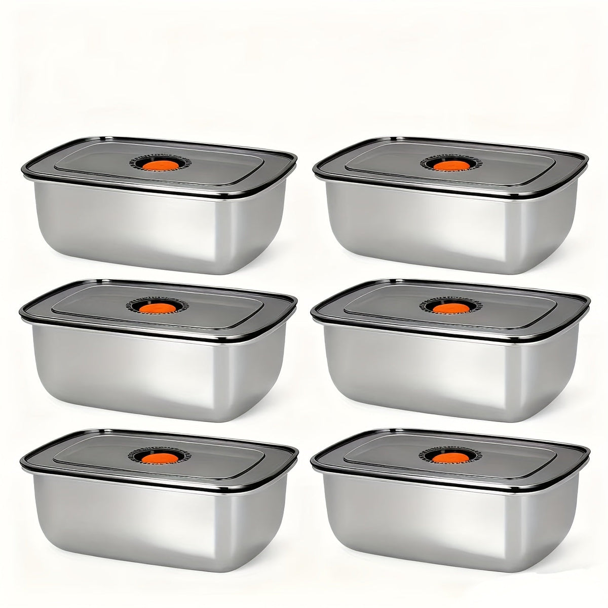 Stainless Steel Food Storage Containers, 6-Pack Airtight Stackable Meal Prep Containers with Lids – 40.58 oz Each