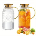 Embossed 68-Ounce Glass Pitcher with Golden-Tone Handle and Lid in One- or Two-Piece Packs