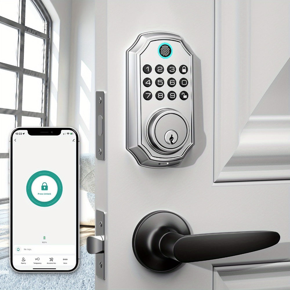 Smart Door Lock Arpha Keypad Deadbolt with Black Silver Handle Sets and Optional Fingerprint WiFi Versions
