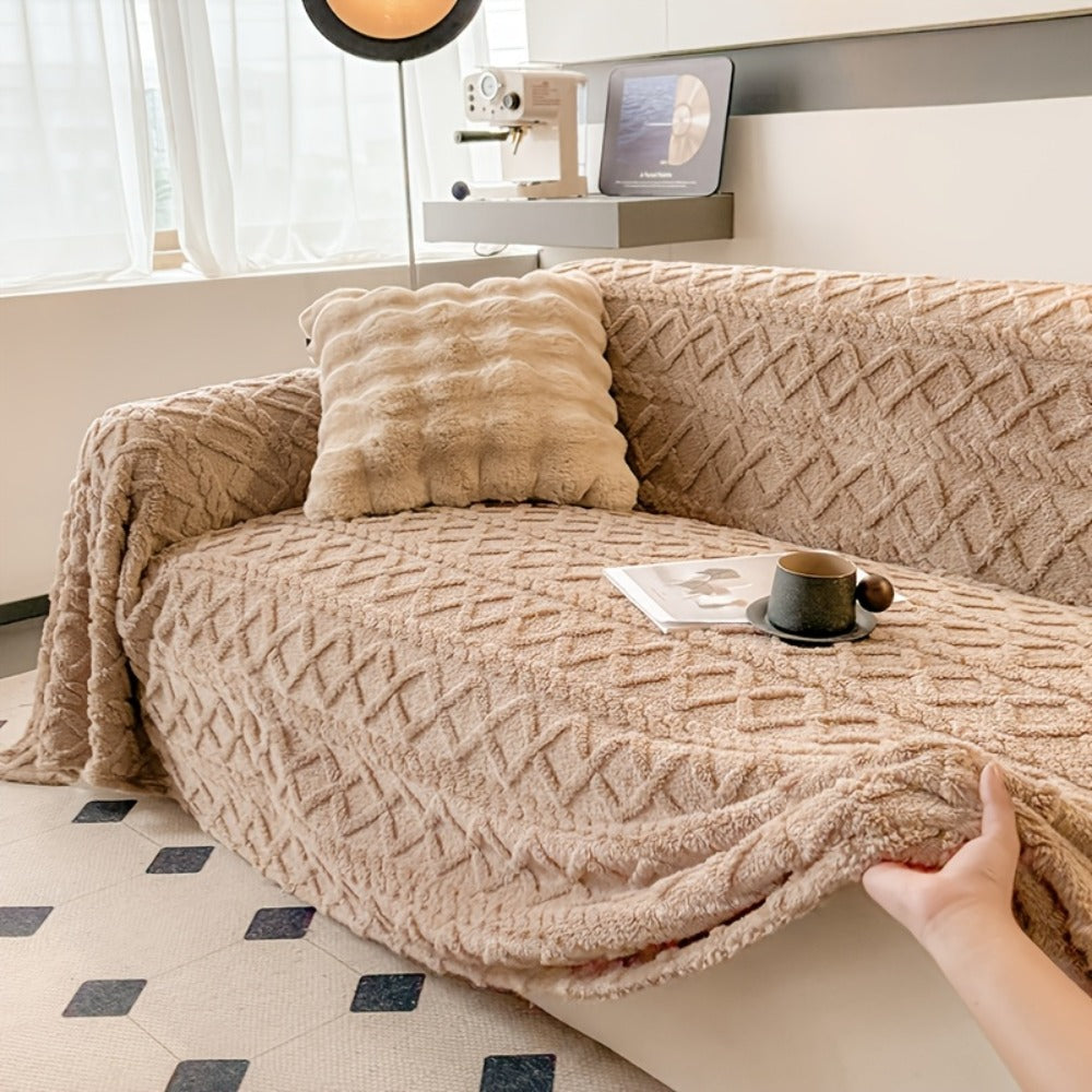 Sofa Cover Soft Polyester Velvet Bohemian Jacquard Throw for 3 or 4-Seater Sofas in Five Colors