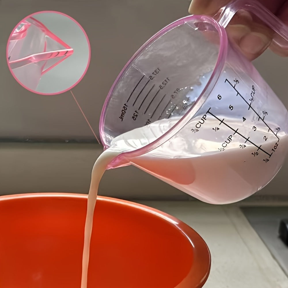 Measuring Cups and Spoon Set 4pcs – Pink Transparent Baking Measuring Cup Kit with ML OZ Cup Markings, PS Material