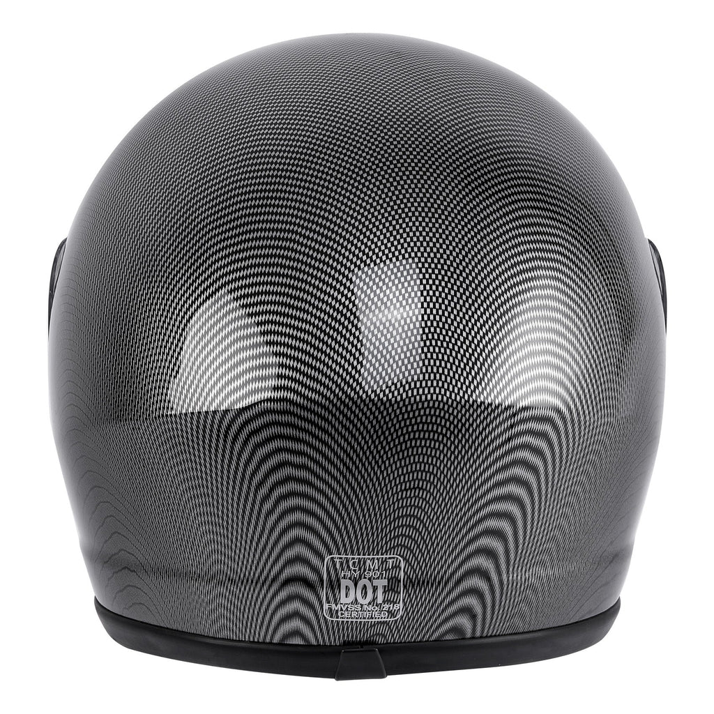 Motorcycle Helmet TCMT Full-Face Black Shell with Clear Shield, S-XL Size Chart, Interior Padding and Rear Vents