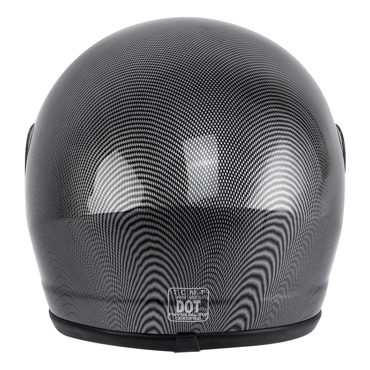 Motorcycle Helmet TCMT Full-Face Black Shell with Clear Shield, S-XL Size Chart, Interior Padding and Rear Vents