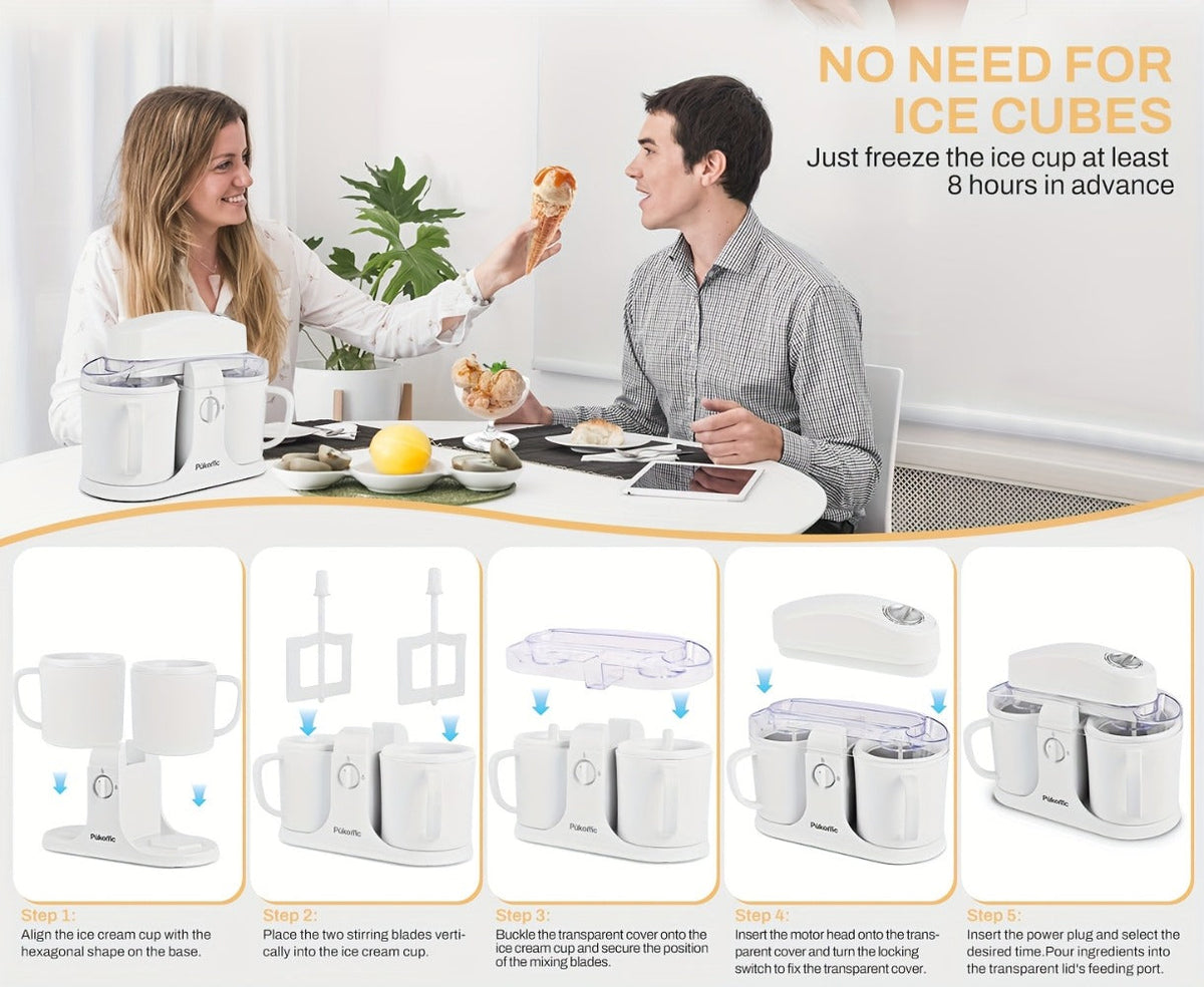 Ice Cream Maker Machine Dual Cup Self-Freezing, Make 2 Flavors Homemade Ice Cream Sorbet Frozen Yogurt at Once