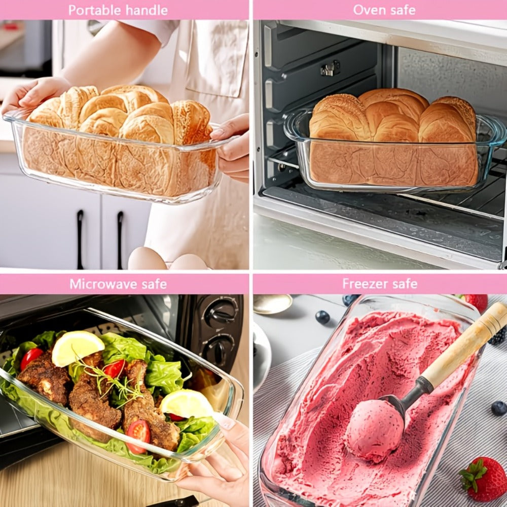 Glass Baking Dish with Lid, 1.9 Qt Rectangular Glass Loaf Pan with Handles, Oven & Airtight Food Storage Container