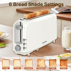 750W Slim Two-Slice Toaster with Six Shade Settings, Reheat, Defrost, Crumb Tray and Six Color Options
