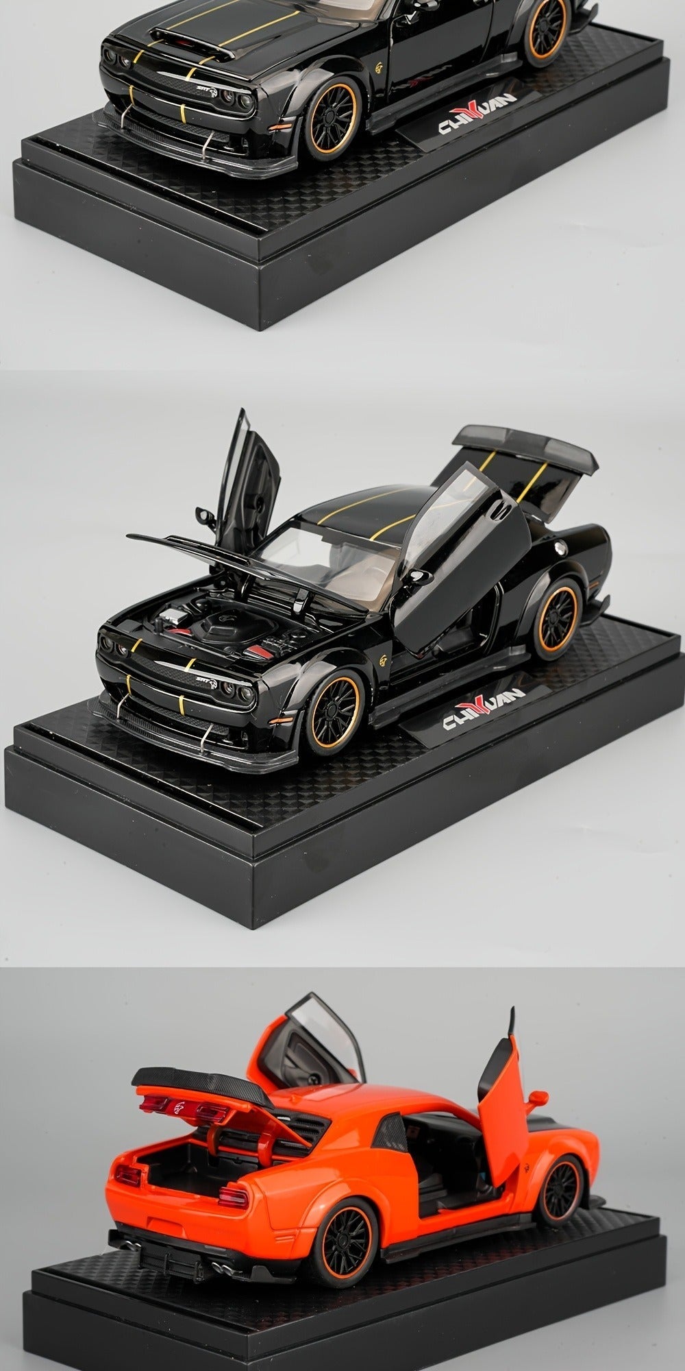 Purple Dodge Sports Car Zinc Alloy Diecast Model with Display Base & Openable Doors, High Simulation Static Display Collectible