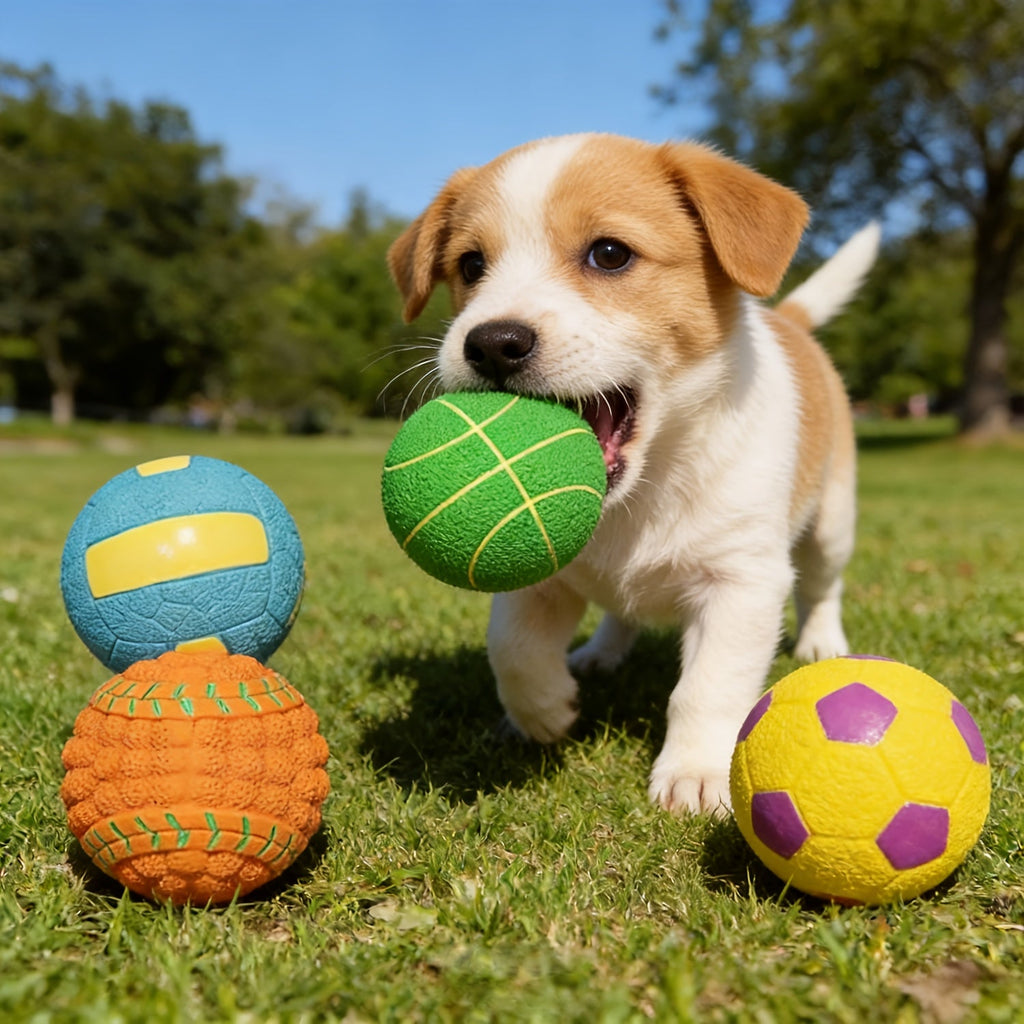 Latex Squeaky Dog Balls 4 Pack Soft Bouncy Sport Fetch Balls for Puppies & Small Dogs – 2.8 Inch Vibrant Color Chew Throw & Fetch Toy Set