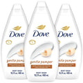 Three-Pack Dove Gentle Pamper Body Wash with 450ml Flip-Cap Bottles and Matching Front Labels