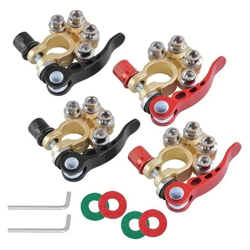 Car Battery Terminal Connectors Kit – 4-Way Quick Release Disconnect Clamps, Positive & Negative SAE/JIS Type A Posts for Car, Truck