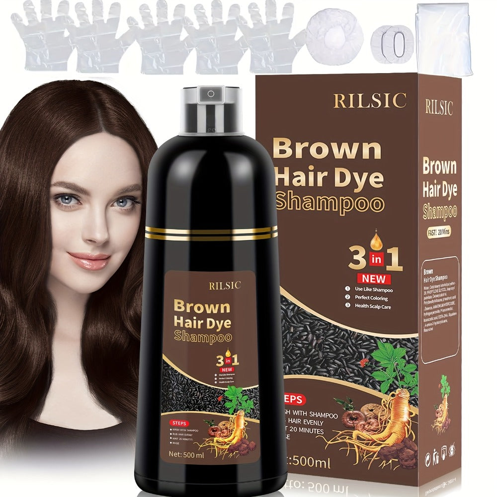 RILSIC 3-in-1 Gray Hair Color Shampoo with Plant Squalene – 100% Gray Coverage Wash & Condition Instant Results, No Mix No Ammonia