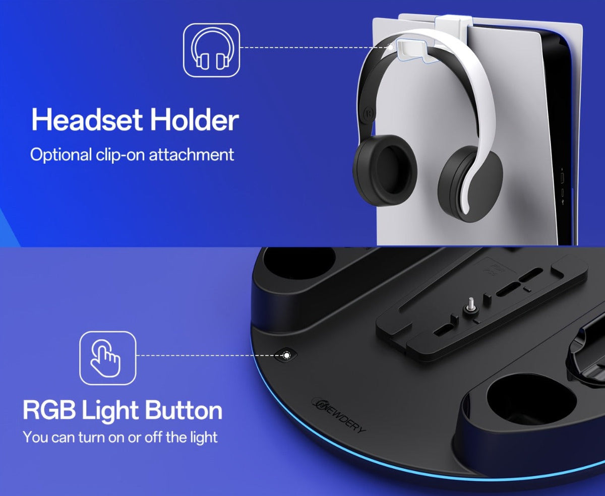 PS5 Charging Station with RGB Light Stand for PS5 Slim PS5 Pro - Fast Dual Controller Charger for an Everyday Personal Care Routine