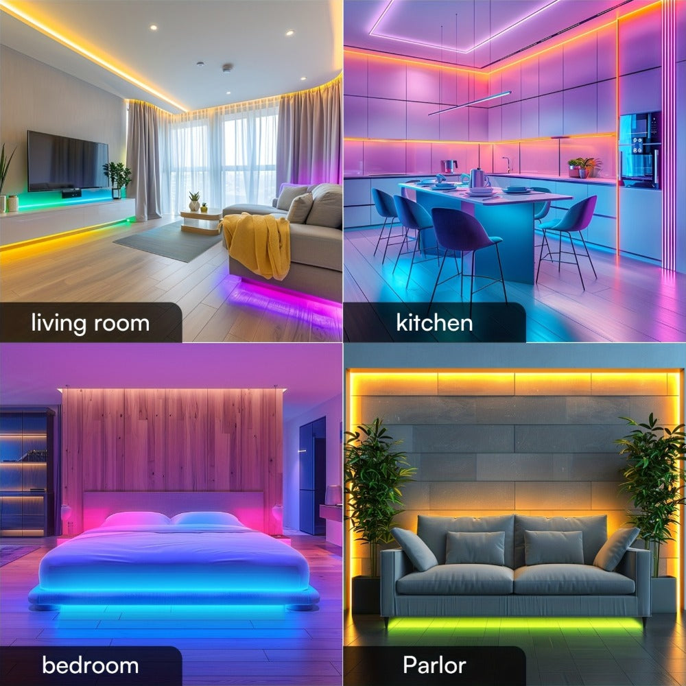 RGB Smart IC LED Strip Light Kit, 25ft to 200ft with App, Handheld Remote, Music Mode and Five Length Options