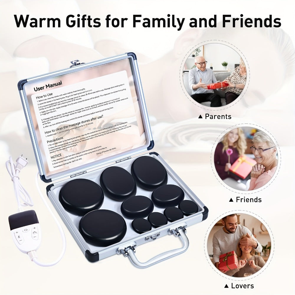 Basalt Hot Stone Massage Kit 10 Pcs with Heater Temperature Control Professional Spa Stones Set for Full