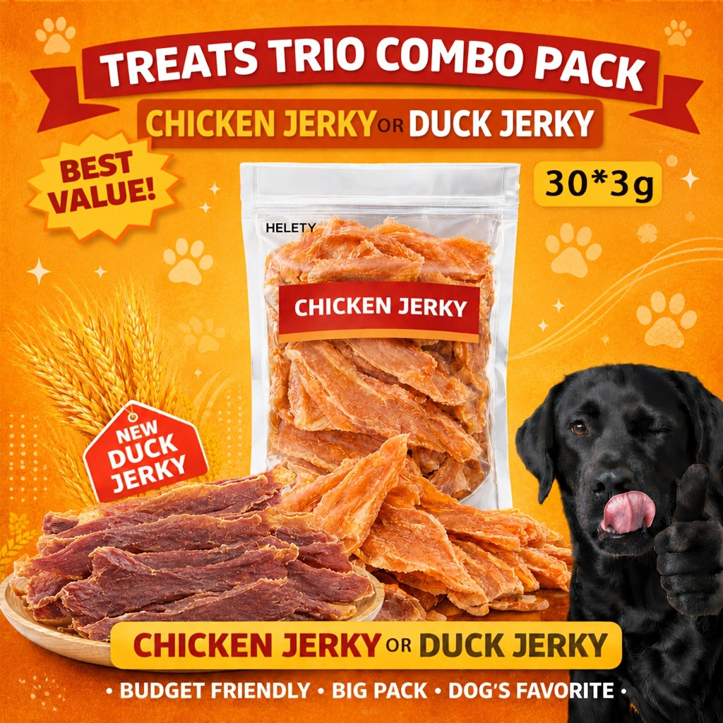 Dog Treats BLACK DUCK Chicken Jerky with Four Retained Count and Weight-Labeled Package Options for Reward Use