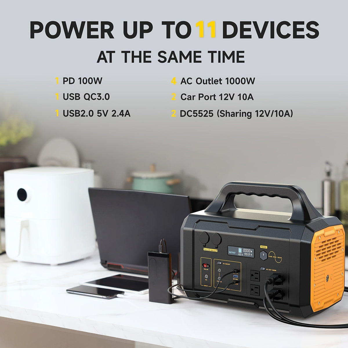 Portable Power Station 299Wh 300W or 1024Wh 1000W with AC, DC, USB Outputs and LED Lighting