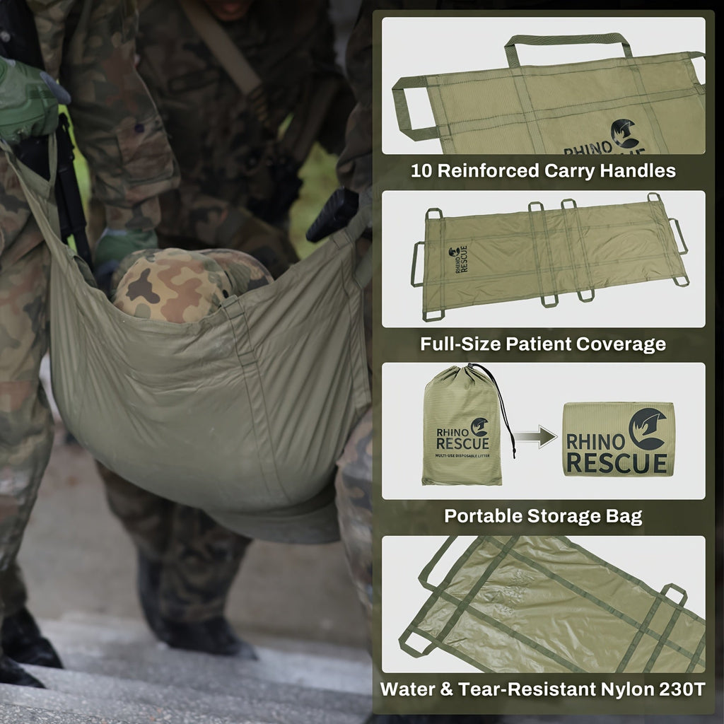Emergency Stretcher Disposable 661LB Capacity – Portable Water-Resistant Rescue Litter with 10 Handles | 230T Nylon PA Stretcher for Mass
