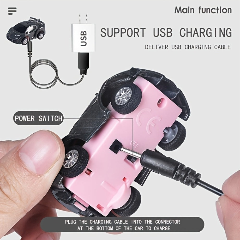 Alloy Metal RC Sports Car for Kids with Flashing LED Lights, 2.4GHz USB Rechargeable Push Button Remote Control Toy Car