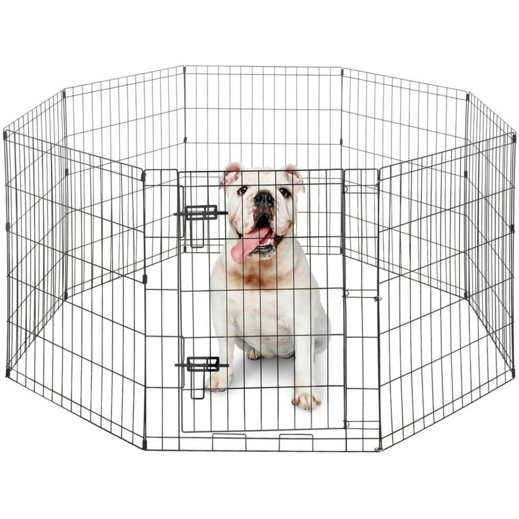 Dog Playpen 8 Panel Foldable Metal Pet Fence with Gate | Heavy-Duty Indoor Outdoor Exercise Pen for Small Dogs & Animals | Portable Kennel