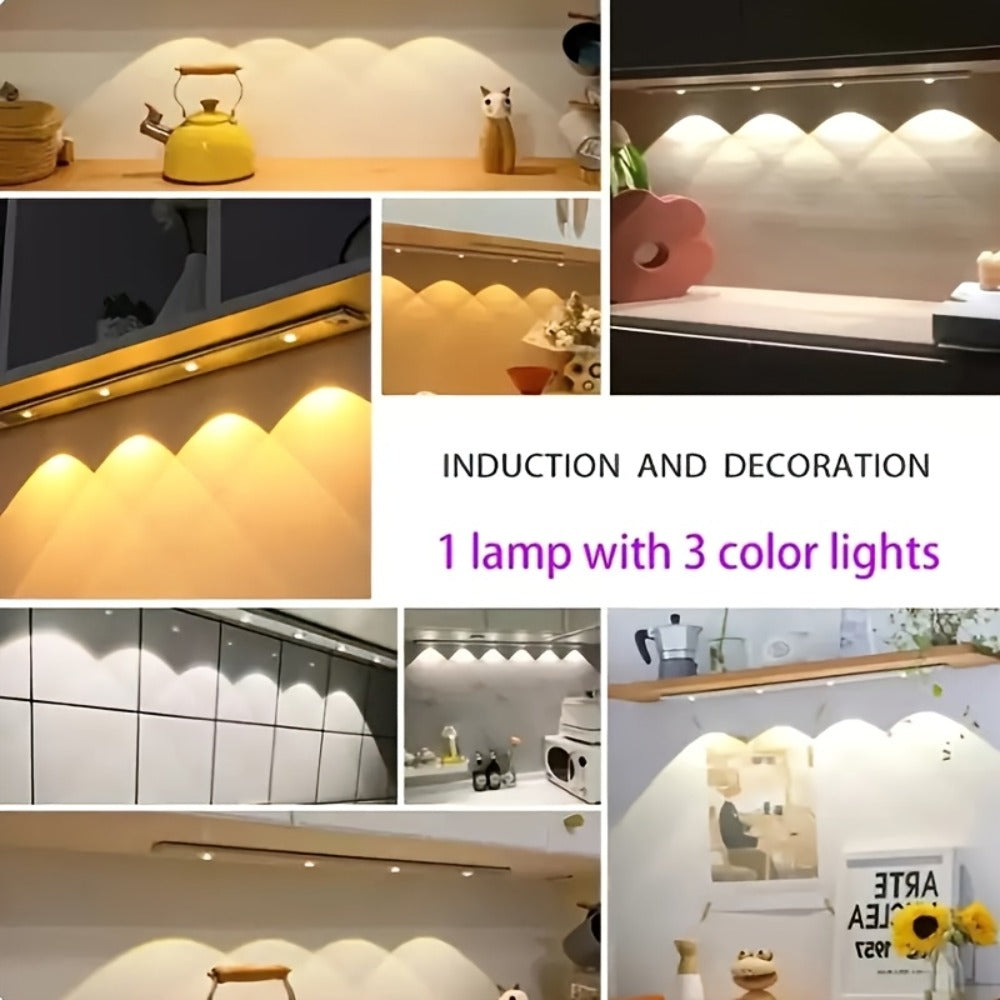 Motion Sensor Cabinet LED Strip Light USB Rechargeable 1400mAh - 3 Color Dimmable Wireless for Home Cooking, Dining and Outdoor Meals