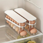 White Double-Layer Rolling Egg Dispenser with 38.2 cm Length for Refrigerator Shelf Storage