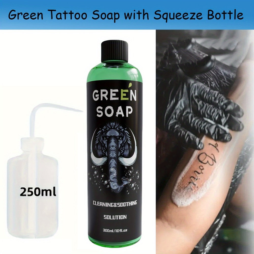 Tattoo Green Soap Kit Cleansing Solution with Squeeze Bottle – Green and Blue Tattoo Soap for Artists, Safe Color Foam Moisturizing Formula