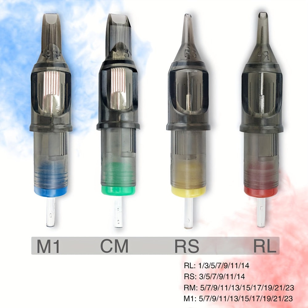 Tattoo Cartridge Needles 50Pcs Assorted - Poseidon TUV 0.30mm Stainless Steel RL RS M1 for Temporary Body Art, Festivals and Costumes