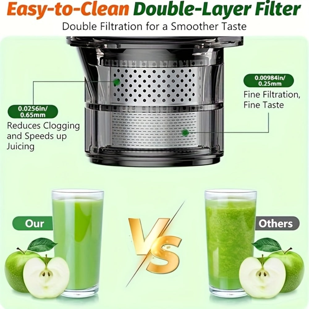350W Vertical Slow Press Juicer with 50RPM Label, Double-Layer Filter and Black or Pink Color Options