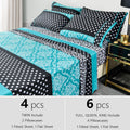 Bed Sheet Set Patchwork Microfiber in 4- or 6-Piece Configuration with 14-Inch Pocket and Three Colors